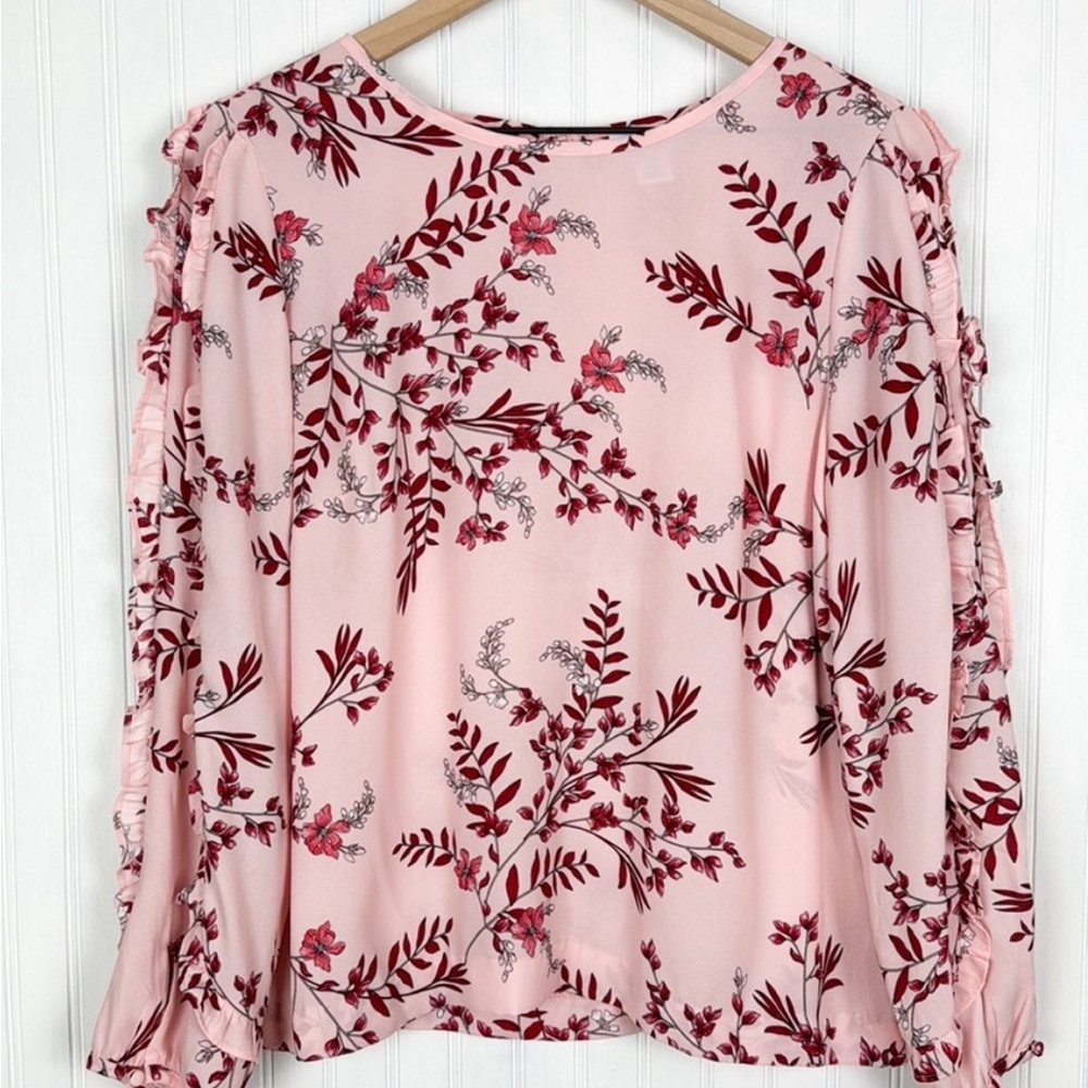 Liz Claiborne Pink Blouse with Red Floral Print